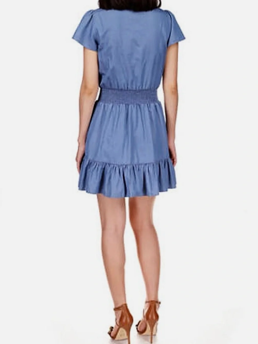 Michael Kors Blue Chambray Ruffle Wrap Mini Dress